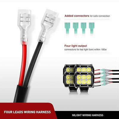 Nilight Led Light Bar Wiring Harness Kit 16AWG 12V On Off Waterproof Switch Power Relay Blade Fuse-4 Leads
