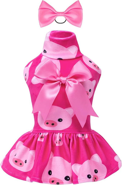 CuteBone Turtleneck Dog Velvet Dress Puppy Skirt Costume Pet Clothes Cat Apparel with Bow Hair Rope for Small Dogs CVD06M