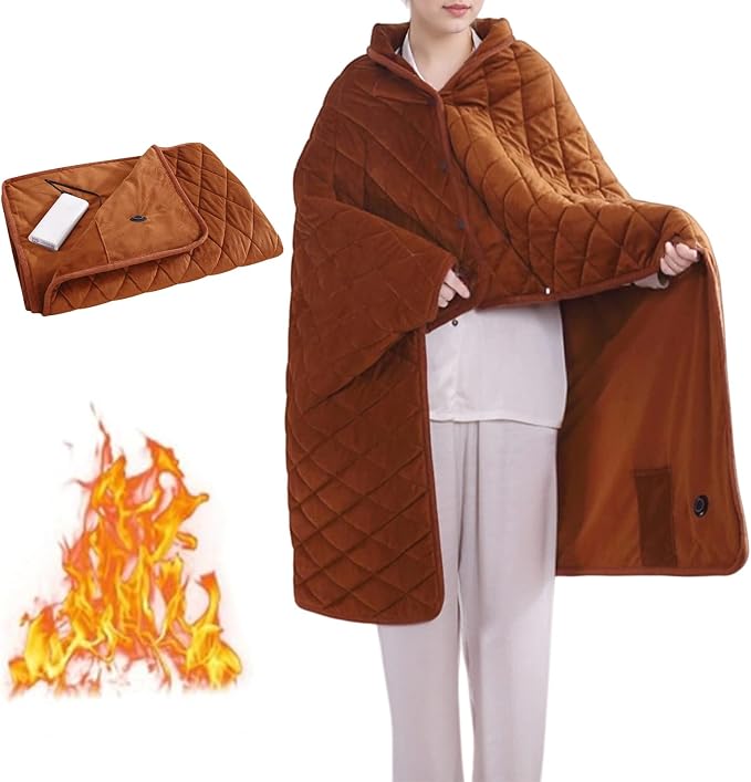 Portable Heated Blanket Soft Warm Heated Lap Rechargeable Electric Throw for Camping Car Travel Use No Battery