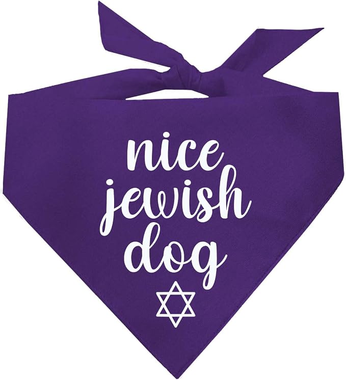 Nice Jewish Dog Bandana | 100% Cotton | Made in USA | Passover | Hanukkah | Yom Kippur | Rosh Hashanah | Jewish Celebration | Bar & Bat Mitzvah | Purple, X-Small (930)