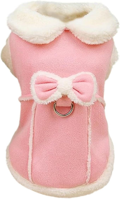Fleece Vest with Bow and D-Ring Cute Dog Jacket for Winter Dog Supplies (XS)