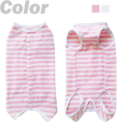 Dog’s Recovery Suit Post Surgery Shirt for Puppy, Wound Protective Clothes for Little Animals Dogs Cats (Pink White Stripe-s)