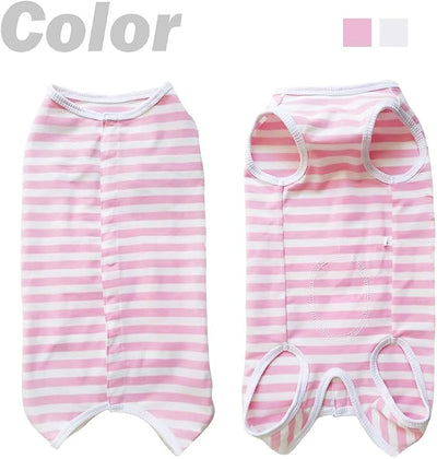 Dog’s Recovery Suit Post Surgery Shirt for Puppy, Wound Protective Clothes for Little Animals(Pink White Stripe-m)