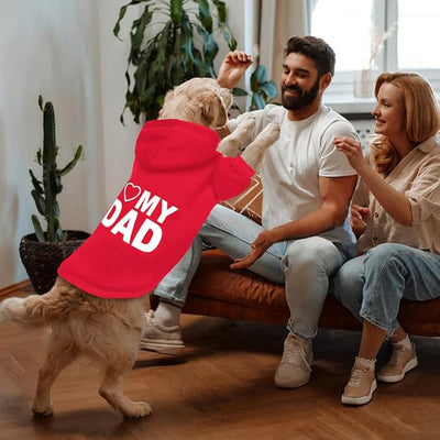 Dog Sweater Dog Hoodie Cold Weather Coat Hooded Sweatshirt for Puppies,Cats, Small Medium Large Dogs (Red(I Love My Dad), Small)