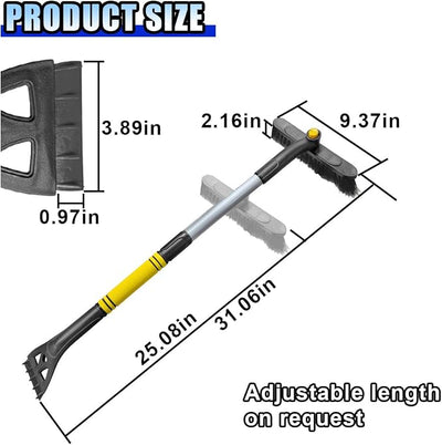 KITUREK 31.5" Detachable Snow Brush and Ice Scraper for Car Windshield, 2-in-1 Winter Snow Removal Tool with Extendable, 360° Rotating Soft Bristle Brush Head and Foam Grip for Most Vehicles (Yellow)