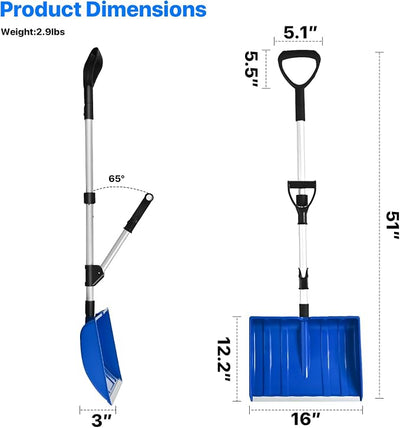 NARUNDREN Ergonomic Snow Shovel for Driveway and Car, 51 Inch Long Heavy Duty Snow Shovels for Snow Removal with Assist Handle, Large Capacity Lightweight Winter Tool for Garage, Camping