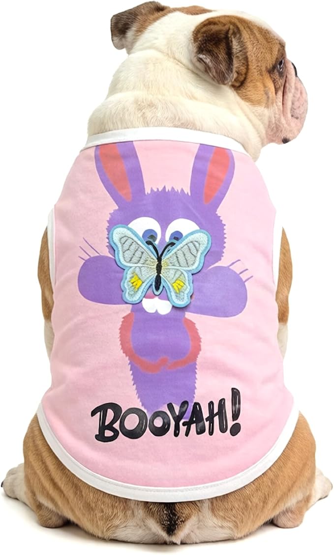 iChoue American Bully Shirts for Dogs Cartoon Bunny Print Clothes Easter Outfits Costumes Rabbit Vests Cotton Tank Tops Pitbull English Bulldog - Pink/XLarge