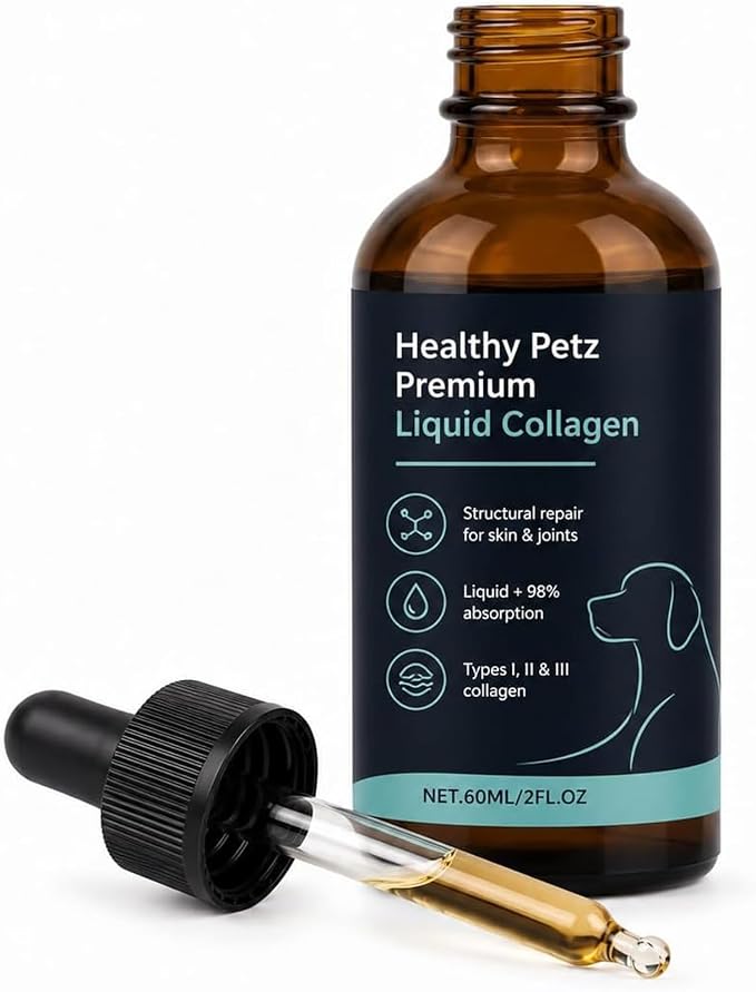 Healthy Petz Premium Liquid Collagen for Dogs – with Collagen, Hyaluronic Acid & Vitamin C – Skin Barrier, Coat & Joint Support