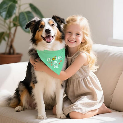 Chicks Dig Me Funny Dog Bandana, Cute Chick Rabbit Pet Scarf for Small Medium Dogs Girl Boy Pets, Green Spring Summer Puppy Accessories, Birthday Gifts for Dog Lovers Mom Dad