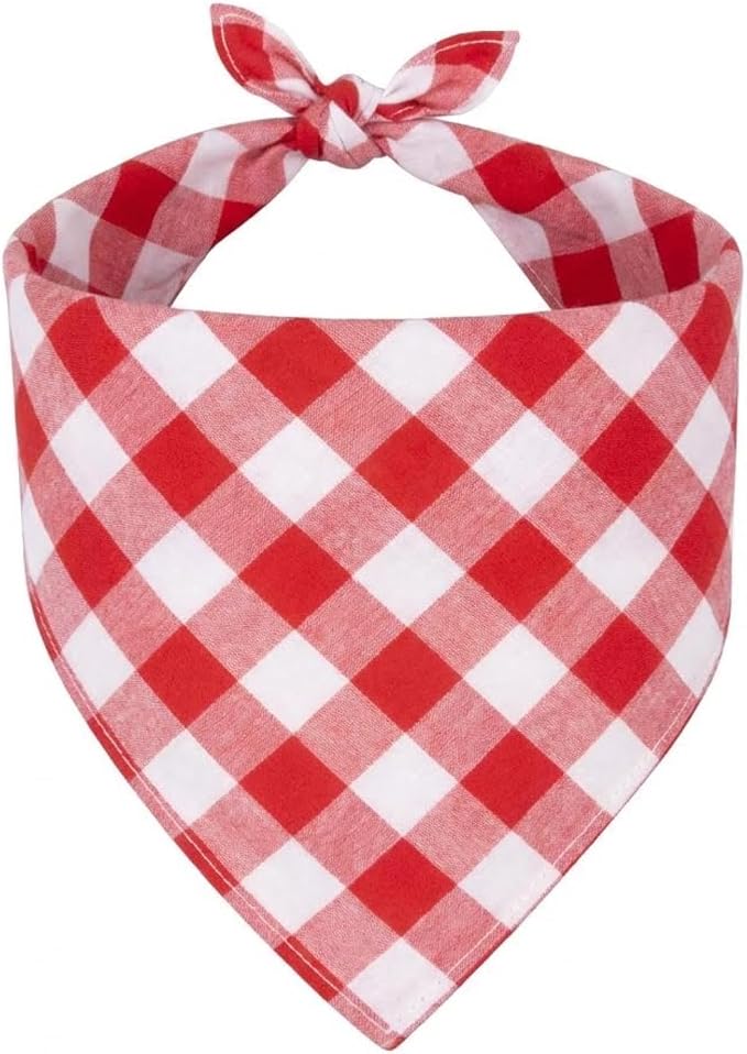 Cotton Linen Dog Bandanas 1 Pack, Plaid Checkered Bandana for Large Dogs, Soft Breathable Classic Dog Apparel & Accessories (Red Gingham, Large)