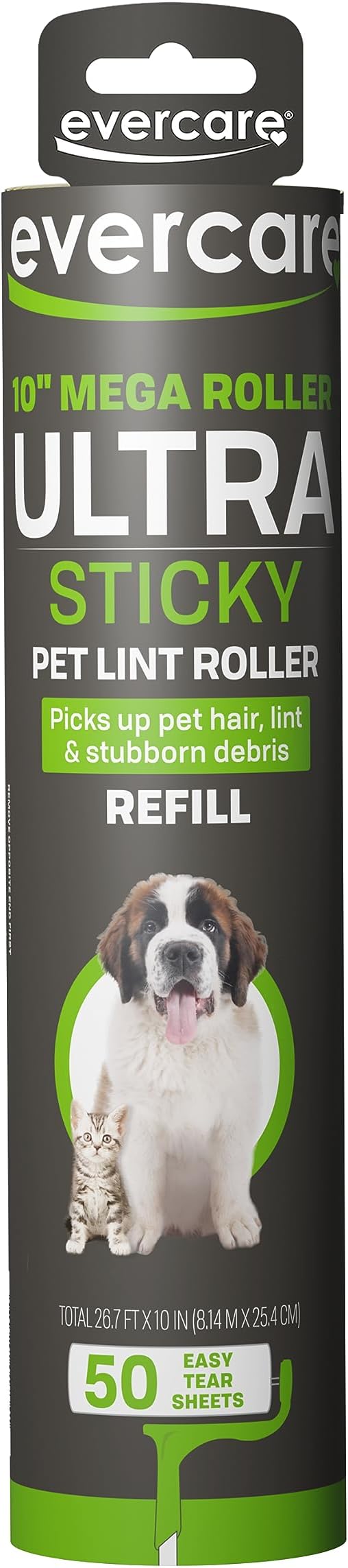 10-Inch Mega All-Purpose Pet Hair Lint Roller Refill, 50 Sheets – Sticky Roller for Pet Hair, Cat & Dog Hair Remover, Lint Remover, Pet Hair Remover for Furniture, Clothing & Cars
