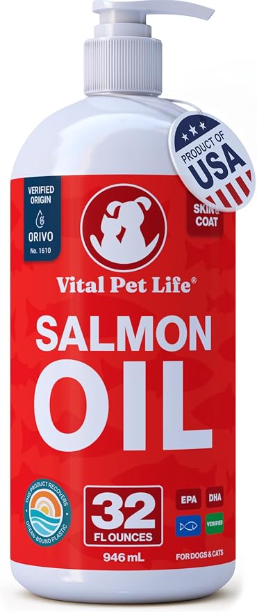 Salmon Oil for Dogs & Cats - Healthy Skin & Coat, Soft Shiny Glossy Coat, Fish Oil Omega 3 EPA DHA, Immune System & Heart Function Support, Normal Shedding, Liquid Supplement for Pets | Soft Shiny Glossy Coat, EPA DHA, Immune System & Heart Function Su...