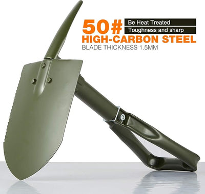 REDCAMP 23" Military Folding Camping Shovel, High Manganese Steel Tactical Shovel, Portable Tri-Fold Entrenching Tool for Digging, Hiking, Survival, Emergency, Snow, Mud & Sand, Army Green (2.5 lbs)