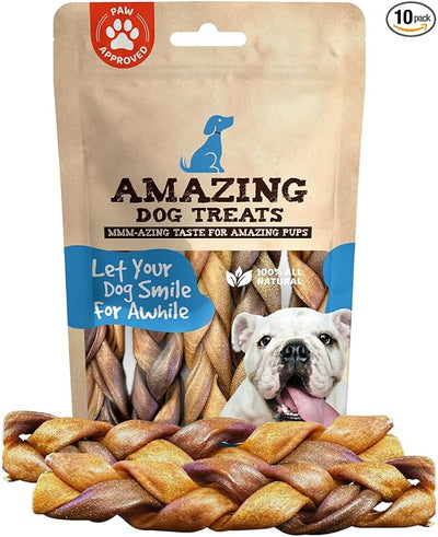 Amazing Dog Treats - 6 Inch Braided Collagen Sticks for Dogs - (10 Count) - Collagen Bully Sticks for Dogs