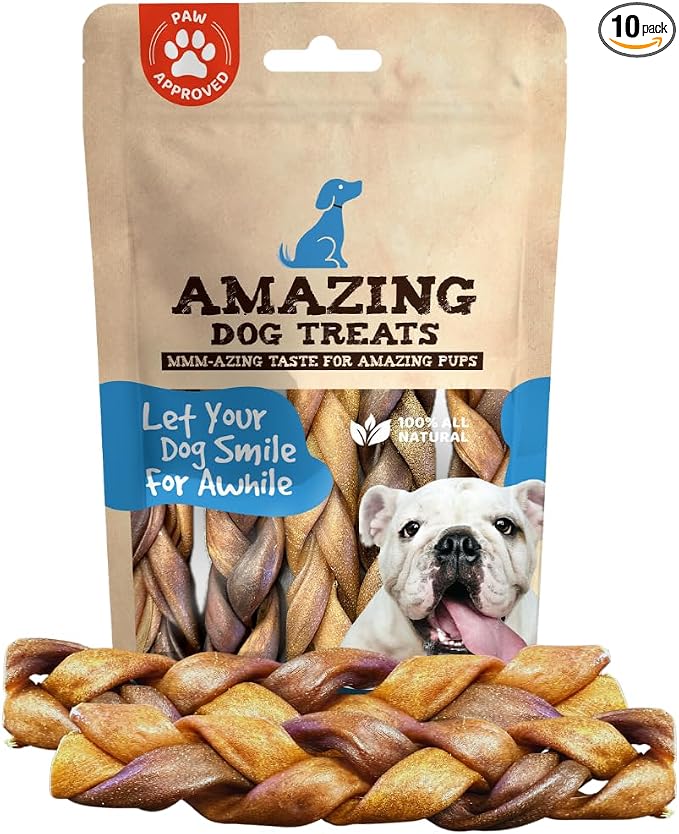 Amazing Dog Treats - 6 Inch Braided Collagen Sticks for Dogs - (10 Count) - Collagen Bully Sticks for Dogs