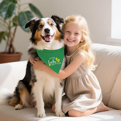 Extra Lucky This Year Funny Dog Bandana Pregnancy Announcement, St Patrick's Day Dog Bandana for Baby Gender Reveal, Green Holiday Party Pet Scarf for Girls Boys, Cute Shamrock Pet Lover Gifts
