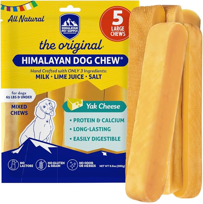 Original Yak Cheese Dog Chews, The Better-For-You Chew, 100% Natural, Long Lasting, Healthy Safe Dog Treats, Lactose & Grain Free, Protein Rich, For Dogs 65 Lbs & Smaller, 5-Count