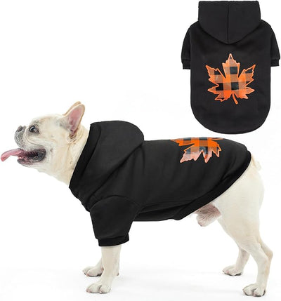 SCENEREAL Thanksgiving Dog Hoodie with Leash Hole Male Female - Warm & Soft Fleece Pet Sweater Clothes Sweatshirt with Leaf Pattern, Cold Weather Coat for Small Medium Large Dogs Puppies, S