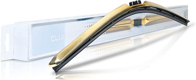 Clix Wipers - 14" Gold Chrome Automotive Replacement Wiper Blade (Pack of 1) Universal Clip On All-Weather Flex Frame Windshield Wiper