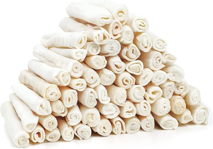 Dog Rawhide Rolls Twist Sticks 6.5 Inch Chew Treats Natural Flavor 60 Count for Puppy and Small Dogs