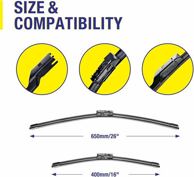 5 PLUS Custom-Fit Wipers fits Toyota CHR 2018-2022 Wiper Blades | 26" and 16" Wiper Blade Set,All-Seasons,Streak-Free Wiping,Quiet Clear Visibility,OEM Quality,Original Equipment Replacement