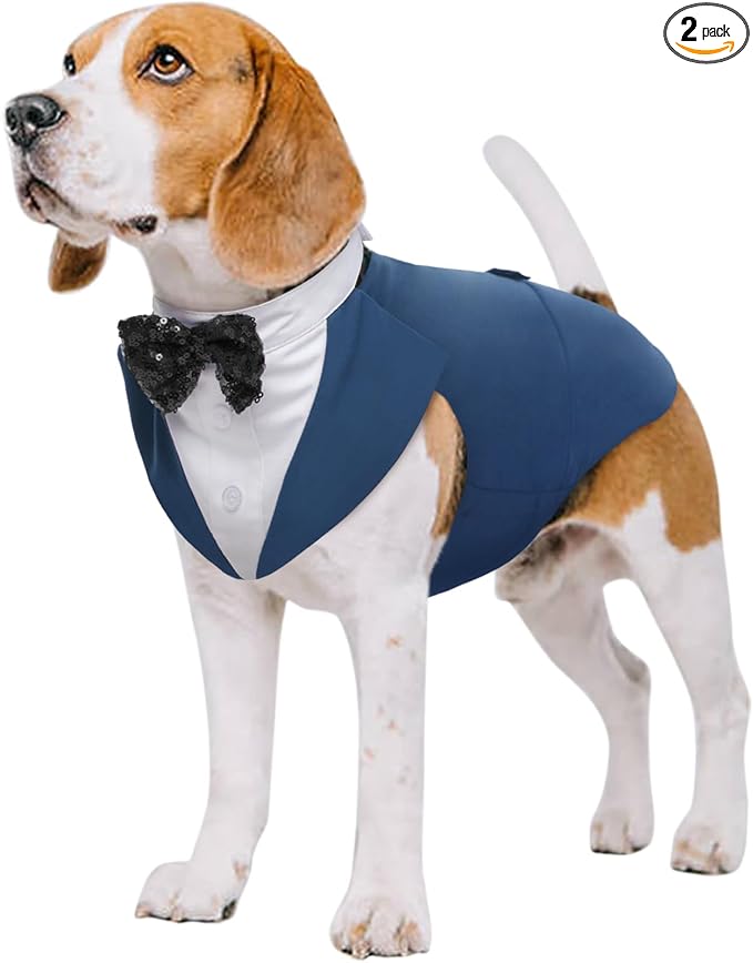 Dog Tuxedo Dog Suit and Bandana Set, Dogs Tuxedo Wedding Party Suit, Doggy Prince Bow Tie Shirt Formal Pet Wedding Attire for Large Medium and Small Dogs Golden Retriever Samo Bulldogs