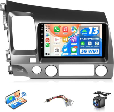 8Core Android Car Stereo for Honda Civic 2006 to 2011 Wireless Apple CarPlay Android Auto, Radio for Honda Civic Car Play, 5G WiFi GPS Navi FM RDS EQ DSP Audio Receiver SWC AHD Camera, 2G+32G