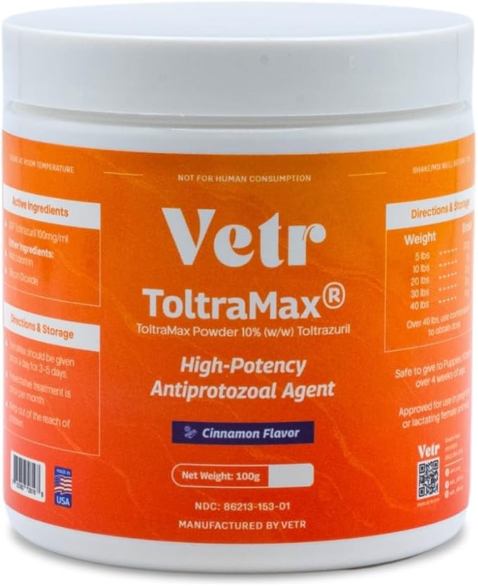Toltramax Toltrazuril Powder for Horses, Dogs, Cats, 100g (10.0%, Cinnamon)