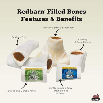 Redbarn Large Cheese n' Bacon Filled Bones Dog Treats 20-Pack - Premium Beef Femur Bones for Aggressive Chewers, Long Lasting Dog Chews for Large Dogs, Dental Health