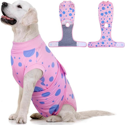 Kuoser Dog Surgery Suit, Soft Dog Spay Recovery Suit Female, Anti Licking Neuter Recovery Suit for Male Dogs, Post-Op Pet Surgical Suit Protective Wear E-Collar & Cone Alternative,Pink Polka Dots XL