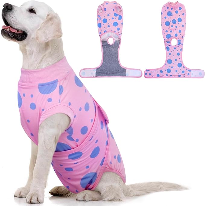 Dog Surgery Suit, Soft Dog Spay Recovery Suit Female, Anti Licking Neuter Recovery Suit for Male Dogs, Post-Op Pet Surgical Suit Protective Wear E-Collar & Cone Alternative,Pink Polka Dots XL