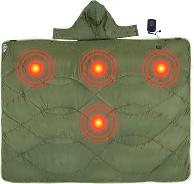 iClimb Heated Camping Blanket with Hood and 5V 5000mAH Battery Pack (Green)
