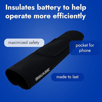 BiKase E-Bike Battery Cover Neoprene Electric Bicycle Battery Cover for Outdoor Riding, Transporting on Car Rack, eBike Battery Cover for Isolating Battery, Waterproof, Dirt Resistant