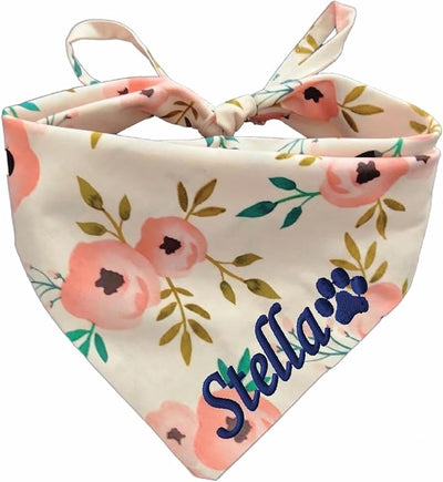 Embroidered Dog Bandana, Coral Pink Floral, Large
