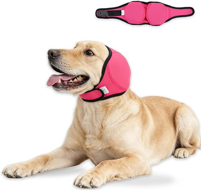 Dog Ear Covers for Grooming,Bathing & Blow Drying,No Shake Ear Wraps Anxiety Relief,Adjustable Quiet Ears for Dogs Comfort Calming Hood for Thunderstorms,Fireworks,Pink,M