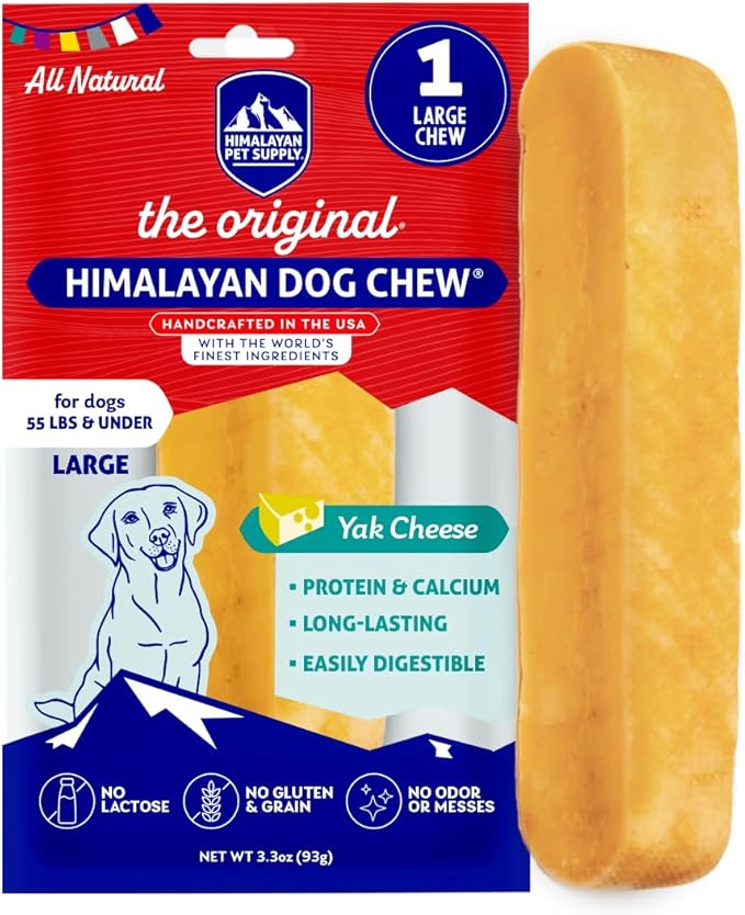 Original Yak Cheese Chew, 1 Large Stick, 3.3 oz, Gluten Free, Healthy Treats, Grain & Lactose Free 100% Natural, Long Lasting for Dogs Under 55 lbs