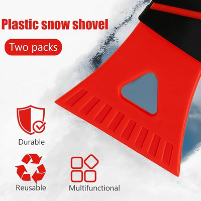 Ice Scraper for Car Windshield, 2PCS Plastic Handheld Vehicle Window Snow Frost LCE Remover Cleaning Freezer with Non-Slip Handle, Auto Freezer Shovel Defroster, Universal Fit (Red)