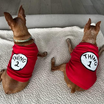 Dog Shirts for Pet Clothes Soft Breathable Puppy Shirts Pop Culture Thing 1 to Thing 9 Printed Pet T-Shirt (RED-3, X-Small)