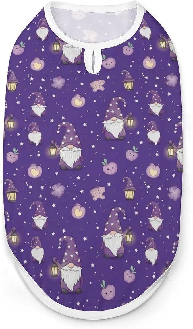 Soft Breathable Sleeveless Dog Vest Cat Shirt Cartoon Sleepy Gnome Purple, Lightweight Pet Clothes for Small Medium Puppies Kittens, Medium