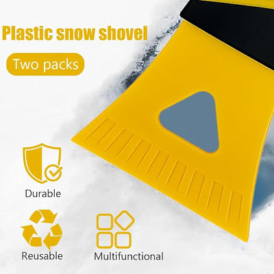 Ice Scraper for Car Windshield, 2PCS Plastic Handheld Vehicle Window Snow Frost LCE Remover Cleaning Freezer with Non-Slip Handle, Auto Freezer Shovel Defroster, Universal Fit (Yellow)
