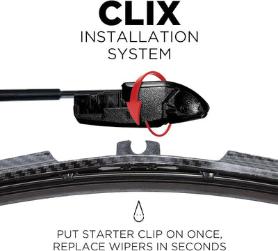 ClixWipers 22" + 14" (Set of 2) Black Carbon Fiber All Weather Premium Automotive Replacement Windshield Wiper Blades, Passenger and Driver Side Winter Wiper Blades for Various Car Models