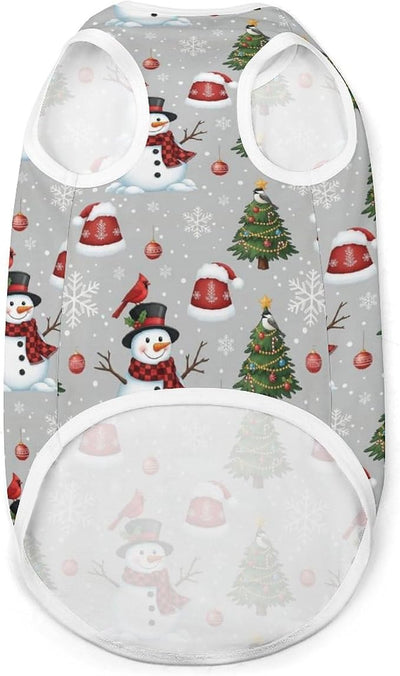 Sun Protection Dog Sleeveless Shirt for Party, Stretchy Breathable Pet Clothes Christmas Snowman Red Birds for Small Medium Puppies, Large