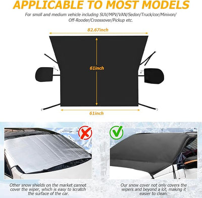Mandark Car Windshield Cover for Ice and Snow, Waterproof Oxford Vehicle Sun Shade Defense Frost Protector with Side Mirror Cover, Auto Windscreen Protective Guard, Universal for Most Cars