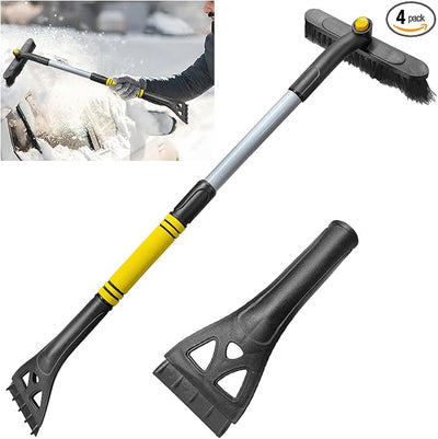 KITUREK 31.5" Detachable Snow Brush and Ice Scraper for Car Windshield, 2-in-1 Winter Snow Removal Tool with Extendable, 360° Rotating Soft Bristle Brush Head and Foam Grip for Most Vehicles (Yellow)