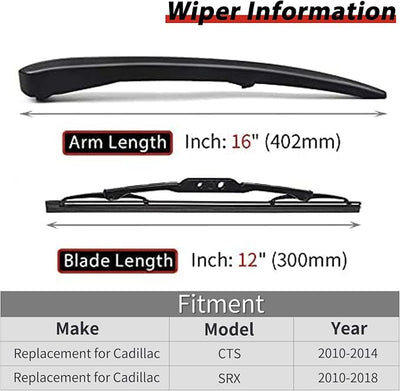 Replacement for Cadillac SRX 2010-2018, CTS 2010-2014 Vehicles, Rear Windshield Back Wiper Arm Blade Set - OTUAYAUTO Factory OEM Replacement 20825881