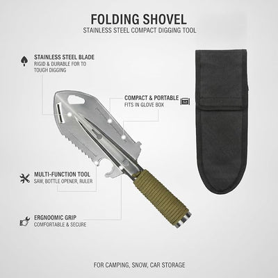 Quick-Deploy Folding Shovel for Easy Car Storage, Compact Stainless Steel Digging Tool for Snow and Camping