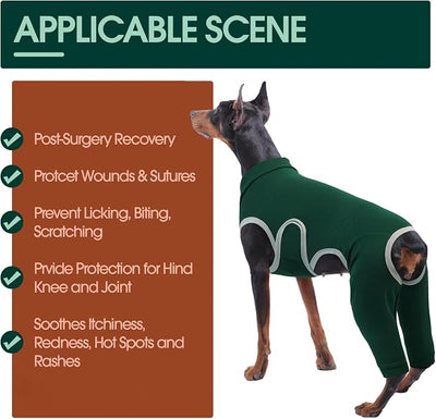 Kuoser Dog Surgery Recovery Suit, Professional Dog Surgical Suit for Back Legs, Soft Dogs Recovery Sleeve to Prevent Licking Biting Wounds, Dogs Onesie After Surgery Elbow Protector, Green 3XL