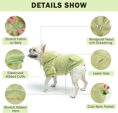 SCENEREAL Fleece Dog Sweaters Hoodie for Small Medium Large Dogs Girls Boys, Plush Fuzzy Dog Clothes Hoodies with Leash Hole, Winter/Fall Puppy Cold Weather Coat, Sherpa Hooded Sweatshirt, Green ML