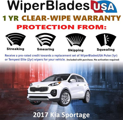 WiperBladesUSA Wiper Blades Set w/ 1yr warranty compatible with Kia Sportage 2017 Wipers (Set of 2) Pulse Wipers