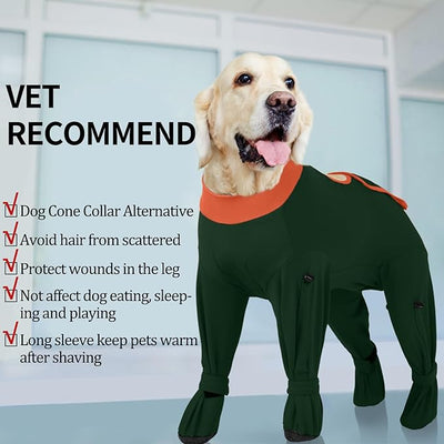 ROZKITCH Dog Surgical Recovery Suit with Feet Covered, Long Sleeve for Post-Operative Wounds, Prevent Licking & Shedding, E-Collar Alternative for Large Dogs (Male/Female) 4-Leg Green XL